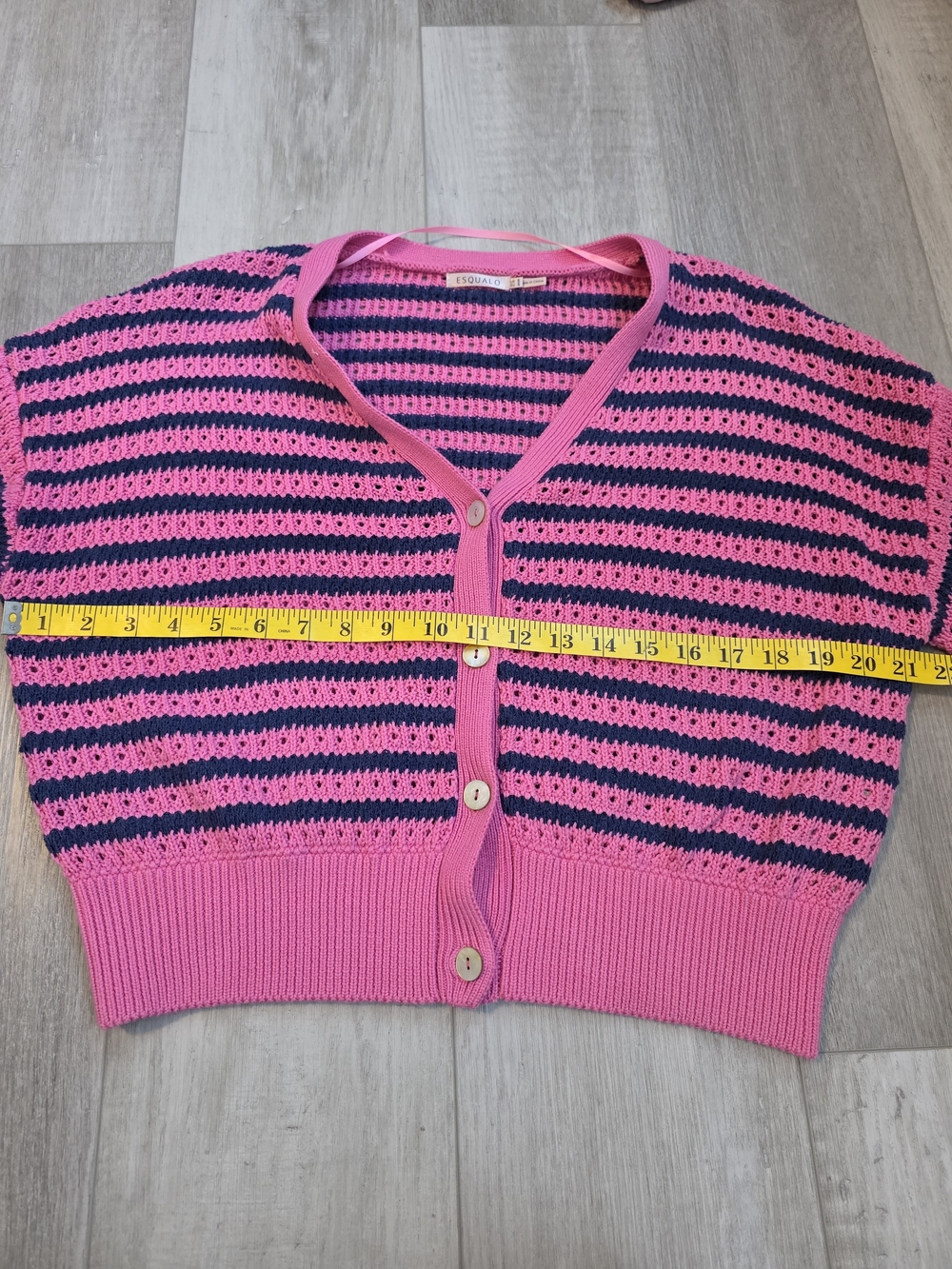 EsQualo Pink & Navy Striped Open Knit Cropped Cardigan Size S - Picture 7 of 8